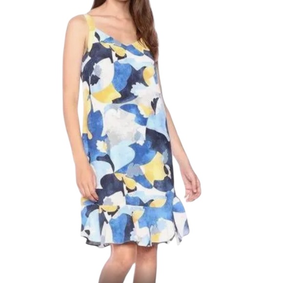 NIC+ZOE Dresses & Skirts - NIC+ZOE pullover blue/yellow/gold/white ruffle hem sundress size Large - NWT!